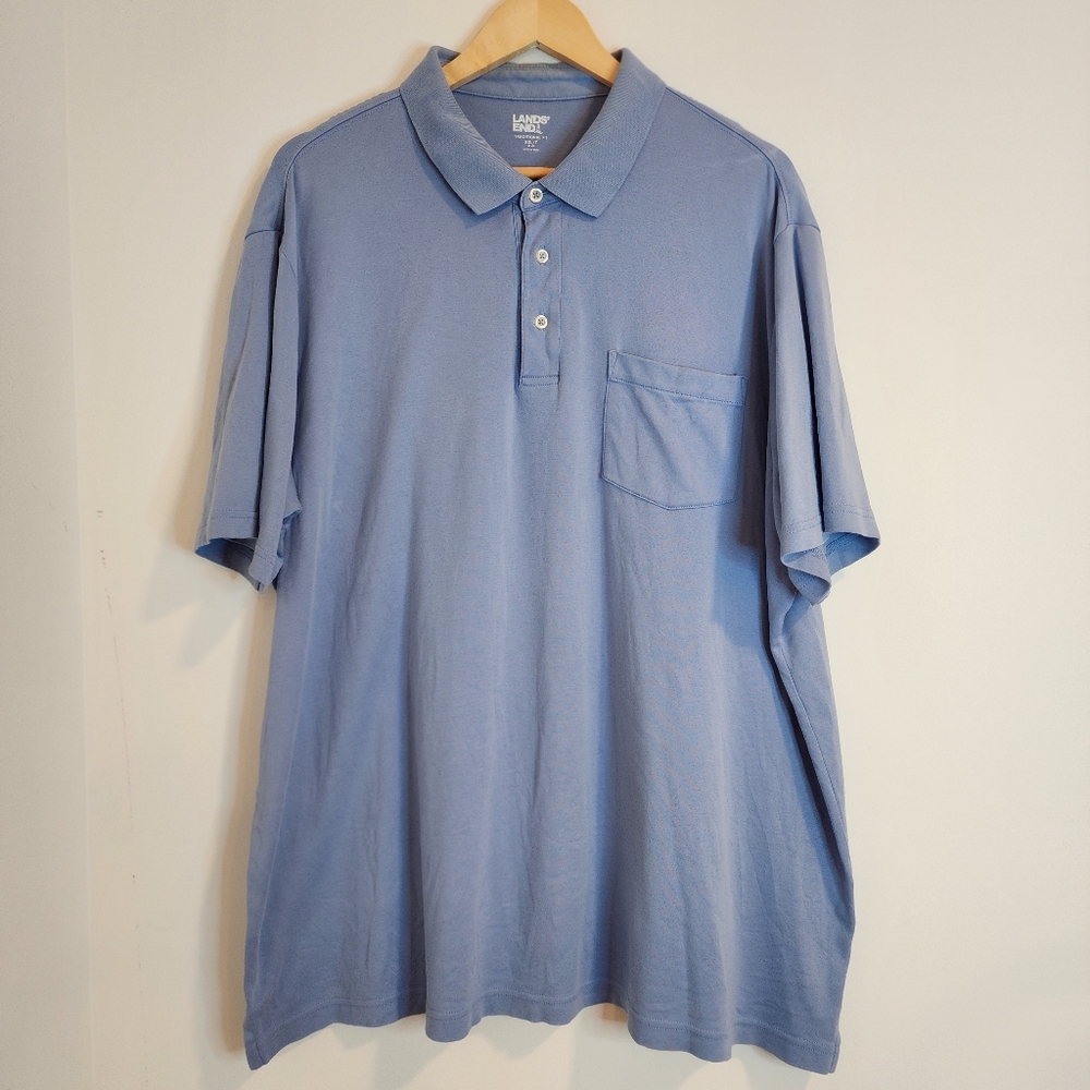 Lands End Mens XXL Light Blue Cotton Polo Traditional Fit Short Sleeve